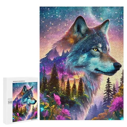Ein majestätischer Wolf inmitten einer lebendigen, sternenklaren Landschaft, 500 Teile Tier, klassisches Holzpuzzle für Erwachsene Ein majestätischer Wolf inmitten einer lebendigen, sternenklaren Landschaft, 500 Teile Tier, klassisches Holzpuzzle für Erwachsene von Generisch