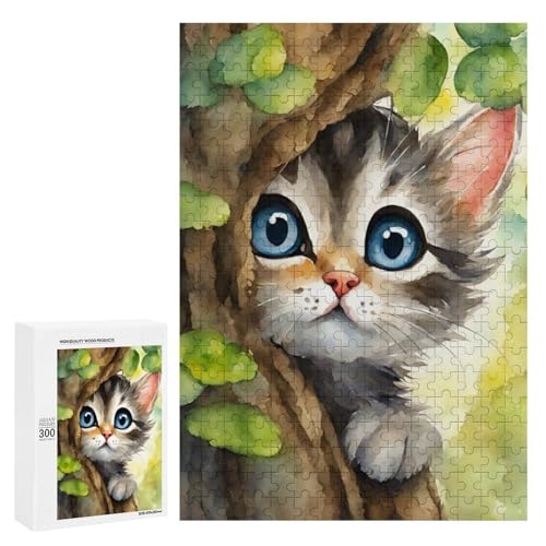 Ein niedliches Kätzchen, das von hinter einem Baum schaut. Klassisches Holzpuzzle für Erwachsene, 300 Teile Ein niedliches Kätzchen, das von hinter einem Baum schaut. Klassisches Holzpuzzle für Erwachsene, 300 Teile von Generisch