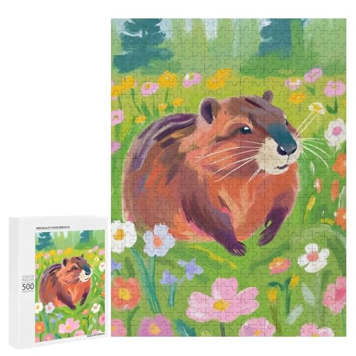 Ein niedliches Murmeltier in einem Blumenfeld, 500 Teile Tier, klassisches Holzpuzzle für Erwachsene Ein niedliches Murmeltier in einem Blumenfeld, 500 Teile Tier, klassisches Holzpuzzle für Erwachsene von Generisch