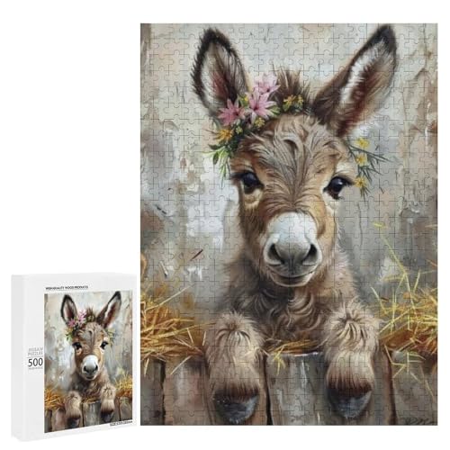 Ein süßer Esel mit Blumen auf dem Kopf 500 Teile Tier Classic Holzpuzzle für Erwachsene Ein süßer Esel mit Blumen auf dem Kopf 500 Teile Tier Classic Holzpuzzle für Erwachsene von Generisch
