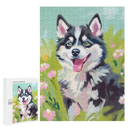 Ein süßer Hund in einem Blumenfeld. 1 500 Teile Tierpuzzle aus Holz, klassisches Puzzle für Erwachsene Ein süßer Hund in einem Blumenfeld. 1 500 Teile Tierpuzzle aus Holz, klassisches Puzzle für Erwachsene von Generisch