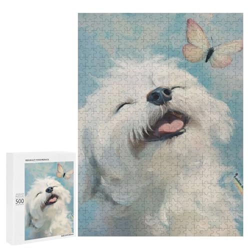 Ein süßer Hund mit offenem Mund und Blick auf einen Schmetterling am Himmel, 500 Teile Tier, klassisches Holzpuzzle für Erwachsene Ein süßer Hund mit offenem Mund und Blick auf einen Schmetterling am Himmel, 500 Teile Tier, klassisches Holzpuzzle für Erwachsene von Generisch