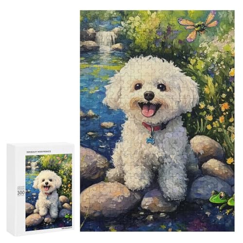 Ein süßer Hund sitzt auf Felsen am Bach. 300 Teile Tierpuzzle aus Holz, klassisches Holzpuzzle für Erwachsene Ein süßer Hund sitzt auf Felsen am Bach. 300 Teile Tierpuzzle aus Holz, klassisches Holzpuzzle für Erwachsene von Generisch
