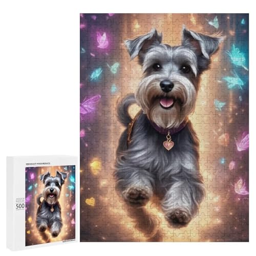Ein süßer Hund umgeben von bunten Schmetterlingen, 500 Teile Tier, klassisches Holzpuzzle für Erwachsene von Generisch