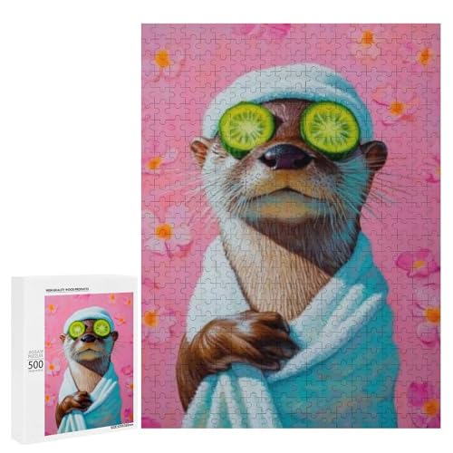 Ein süßer Otter, der sich mit Gurkenscheiben auf den Augen entspannt, 500 Teile Tier, klassisches Holzpuzzle für Erwachsene von Generisch