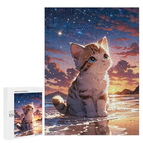 Ein süßes Kätzchen, das am Strand unter einem Sternenhimmel sitzt, 500 Teile Tier, klassisches Holzpuzzle für Erwachsene Ein süßes Kätzchen, das am Strand unter einem Sternenhimmel sitzt, 500 Teile Tier, klassisches Holzpuzzle für Erwachsene von Generisch