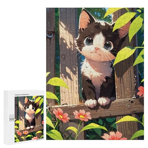 Ein süßes Kätzchen, das auf einem Holzzaun sitzt, umgeben von lebendigen Blumen, 500 Teile Tier, klassisches Holzpuzzle für Erwachsene Ein süßes Kätzchen, das auf einem Holzzaun sitzt, umgeben von lebendigen Blumen, 500 Teile Tier, klassisches Holzpuzzle für Erwachsene von Generisch