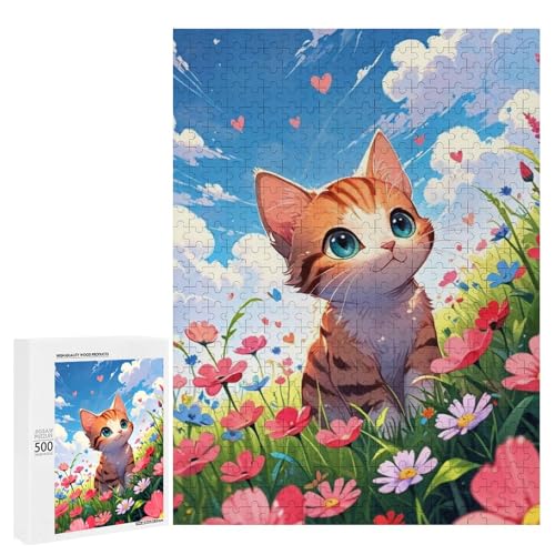 Ein süßes Kätzchen in einem Blumenfeld, 500 Teile Tier, klassisches Holzpuzzle für Erwachsene Ein süßes Kätzchen in einem Blumenfeld, 500 Teile Tier, klassisches Holzpuzzle für Erwachsene von Generisch
