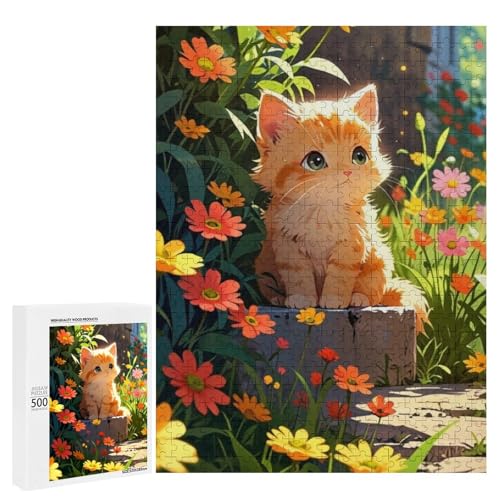 Ein süßes Kätzchen sitzt auf einem Stein in einem Blumengarten, 500 Teile Tier, klassisches Holzpuzzle für Erwachsene Ein süßes Kätzchen sitzt auf einem Stein in einem Blumengarten, 500 Teile Tier, klassisches Holzpuzzle für Erwachsene von Generisch