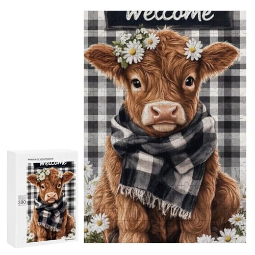 Ein süßes Kalb mit Blumenkranz und einem karierten Schal sitzt inmitten von Gänseblümchen. Klassisches Holzpuzzle für Erwachsene mit 300 Teilen Ein süßes Kalb mit Blumenkranz und einem karierten Schal sitzt inmitten von Gänseblümchen. Klassisches Holzpuzzle für Erwachsene mit 300 Teilen von Generisch