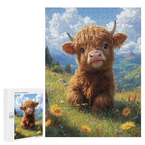 Ein süßes Kalb sitzt auf einer blumengefüllten Wiese 500 Teile Tier Classic Holzpuzzle für Erwachsene Ein süßes Kalb sitzt auf einer blumengefüllten Wiese 500 Teile Tier Classic Holzpuzzle für Erwachsene von Generisch
