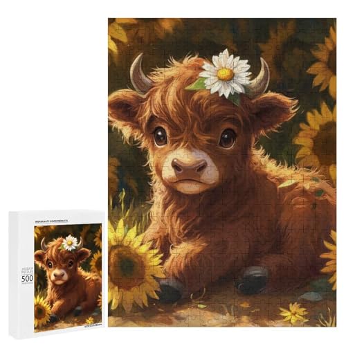 Ein süßes Kalb sitzt unter Sonnenblumen. 500 Teile Tierpuzzle aus Holz, klassisches Puzzle für Erwachsene Ein süßes Kalb sitzt unter Sonnenblumen. 500 Teile Tierpuzzle aus Holz, klassisches Puzzle für Erwachsene von Generisch