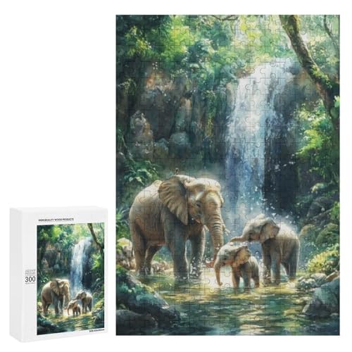 Ein wunderschöner Wasserfall-Kaskaden im üppigen Dschungel, umgeben von Elefanten, die das Wasser genießen. Klassisches Holzpuzzle mit 300 Teilen für Erwachsene Ein wunderschöner Wasserfall-Kaskaden im üppigen Dschungel, umgeben von Elefanten, die das Wasser genießen. Klassisches Holzpuzzle mit 300 Teilen für Erwachsene von Generisch