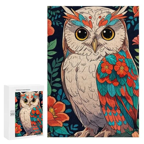 Eine bezaubernde Eule inmitten lebendiger Blumen. Klassisches Holzpuzzle für Erwachsene, 300 Teile von Generisch