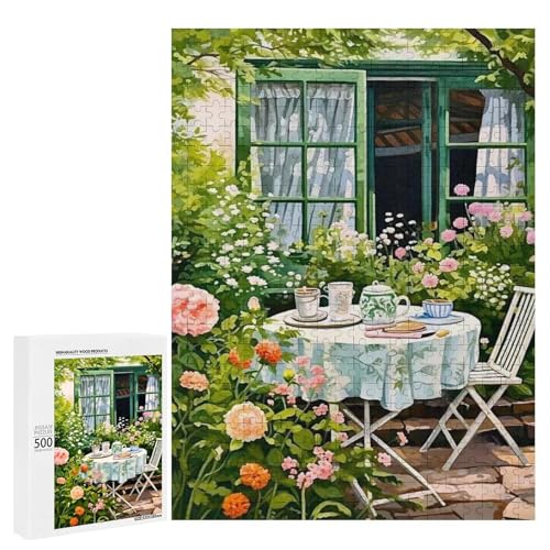 Eine bezaubernde Gartenszene mit blühenden Blumen umgeben ein Tischset für Tee. 500 Teile Tier Klassisches Holzpuzzle für Erwachsene Eine bezaubernde Gartenszene mit blühenden Blumen umgeben ein Tischset für Tee. 500 Teile Tier Klassisches Holzpuzzle für Erwachsene von Generisch