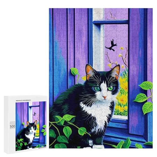 Eine bezaubernde Katze, die auf der Fensterbank sitzt, 500 Teile Tier, klassisches Holzpuzzle für Erwachsene Eine bezaubernde Katze, die auf der Fensterbank sitzt, 500 Teile Tier, klassisches Holzpuzzle für Erwachsene von Generisch