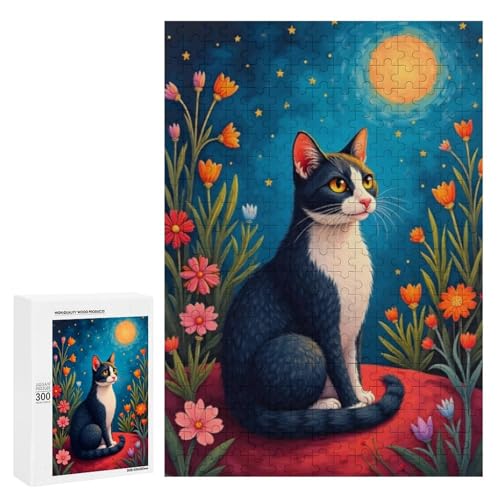 Eine bezaubernde Katze sitzt auf einem roten Felsen, umgeben von bunten Blumen unter einem Sternenhimmel. 300 Teile Tierpuzzle aus Holz, klassisches Holzpuzzle für Erwachsene Eine bezaubernde Katze sitzt auf einem roten Felsen, umgeben von bunten Blumen unter einem Sternenhimmel. 300 Teile Tierpuzzle aus Holz, klassisches Holzpuzzle für Erwachsene von Generisch