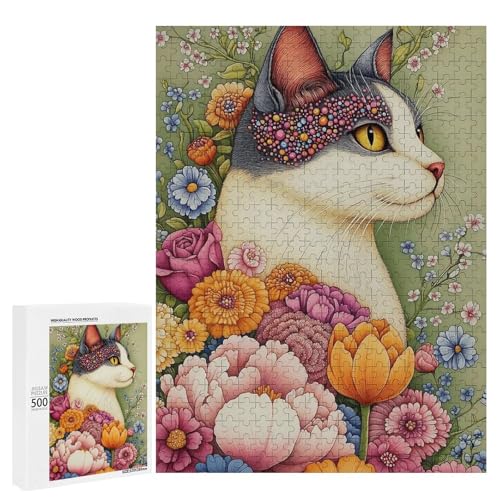 Eine bezaubernde Katze umgeben von lebendigen Blumen. 1 x 500 Teile Tierpuzzle aus Holz, klassisches Holzpuzzle für Erwachsene Eine bezaubernde Katze umgeben von lebendigen Blumen. 1 x 500 Teile Tierpuzzle aus Holz, klassisches Holzpuzzle für Erwachsene von Generisch