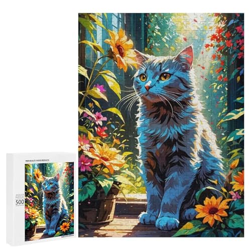 Eine blaue Katze sitzt inmitten lebendiger Blumen in einem sonnenbeleuchteten Garten 500 Teile Tier klassisches Holzpuzzle für Erwachsene Eine blaue Katze sitzt inmitten lebendiger Blumen in einem sonnenbeleuchteten Garten 500 Teile Tier klassisches Holzpuzzle für Erwachsene von Generisch