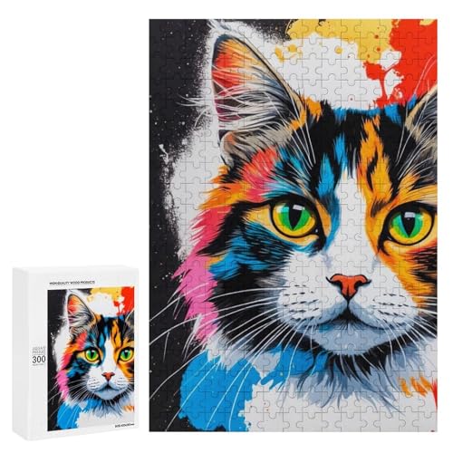 Eine bunte, künstlerische Darstellung einer Katze, 1300 Teile, klassisches Holzpuzzle für Erwachsene Eine bunte, künstlerische Darstellung einer Katze, 1300 Teile, klassisches Holzpuzzle für Erwachsene von Generisch
