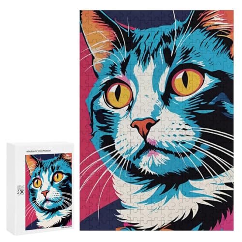 Eine bunte, künstlerische Darstellung einer Katze mit auffälligen gelben Augen. Klassisches Holzpuzzle für Erwachsene, 300 Teile Eine bunte, künstlerische Darstellung einer Katze mit auffälligen gelben Augen. Klassisches Holzpuzzle für Erwachsene, 300 Teile von Generisch