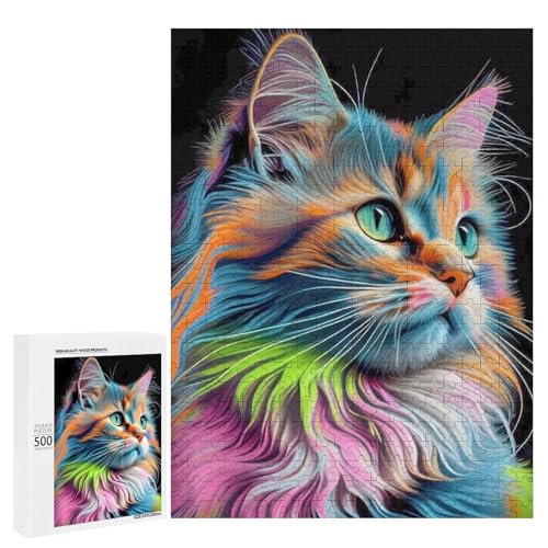 Eine bunte, künstlerische Darstellung einer Katze.-1 500 Teile Tierpuzzle aus Holz, klassisches Holzpuzzle für Erwachsene Eine bunte, künstlerische Darstellung einer Katze.-1 500 Teile Tierpuzzle aus Holz, klassisches Holzpuzzle für Erwachsene von Generisch
