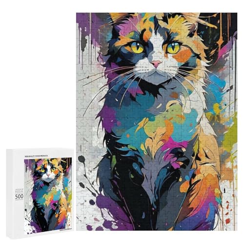 Eine bunte, künstlerische Darstellung einer Katze.-3 500 Teile Tierpuzzle aus Holz, klassisches Holzpuzzle für Erwachsene Eine bunte, künstlerische Darstellung einer Katze.-3 500 Teile Tierpuzzle aus Holz, klassisches Holzpuzzle für Erwachsene von Generisch