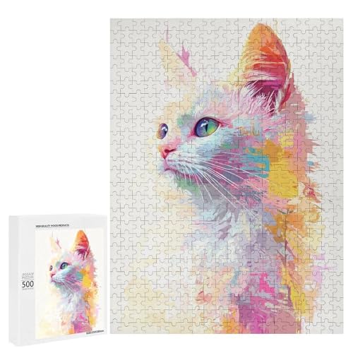 Eine bunte, künstlerische Darstellung einer Katze. 500 Teile Tierpuzzle aus Holz, klassisches Puzzle für Erwachsene Eine bunte, künstlerische Darstellung einer Katze. 500 Teile Tierpuzzle aus Holz, klassisches Puzzle für Erwachsene von Generisch