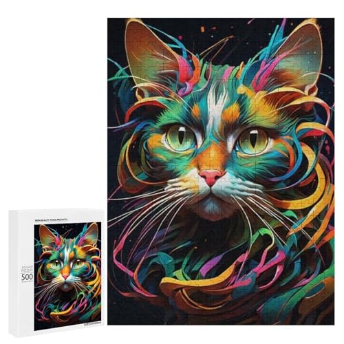 Eine bunte, künstlerische Darstellung einer Katze. Klassisches Holzpuzzle für Erwachsene, 500 Teile Eine bunte, künstlerische Darstellung einer Katze. Klassisches Holzpuzzle für Erwachsene, 500 Teile von Generisch