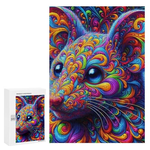 Eine bunte, psychedelische Darstellung eines Tieres. Klassisches Holzpuzzle für Erwachsene, 300 Teile von Generisch