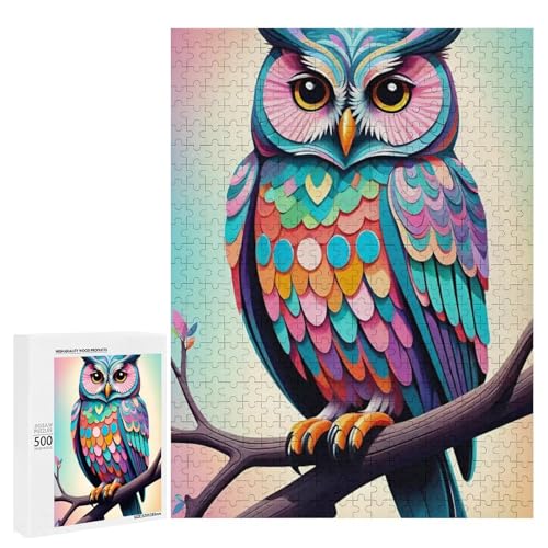 Eine bunte Eule, die auf einem Ast sitzt, 3 x 500 Teile, klassisches Holzpuzzle für Erwachsene Eine bunte Eule, die auf einem Ast sitzt, 3 x 500 Teile, klassisches Holzpuzzle für Erwachsene von Generisch