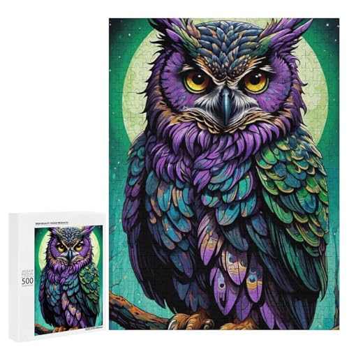 Eine bunte Eule, die auf einem Ast unter einem Vollmond sitzt, 500 Teile Tier, klassisches Holzpuzzle für Erwachsene Eine bunte Eule, die auf einem Ast unter einem Vollmond sitzt, 500 Teile Tier, klassisches Holzpuzzle für Erwachsene von Generisch