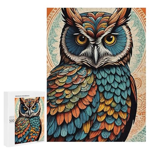 Eine bunte Eule, die vor einem kunstvollen Hintergrund sitzt, 500 Teile Tier, klassisches Holzpuzzle für Erwachsene Eine bunte Eule, die vor einem kunstvollen Hintergrund sitzt, 500 Teile Tier, klassisches Holzpuzzle für Erwachsene von Generisch