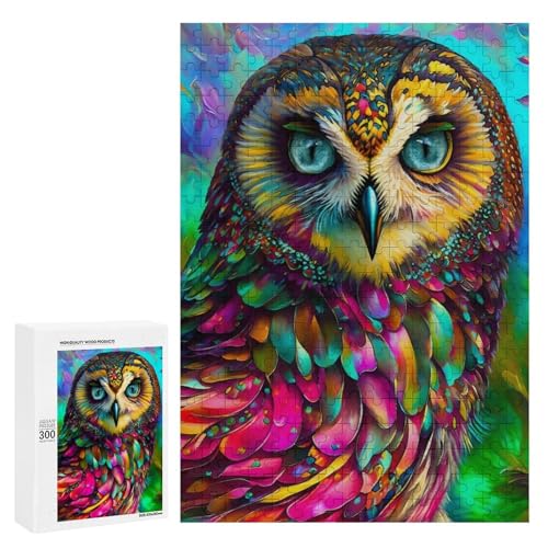Eine bunte Eule mit lebendigen Federn. Klassisches Holzpuzzle für Erwachsene, 300 Teile von Generisch