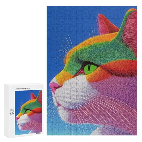 Eine bunte Katze gegen einen blauen Himmel. Klassisches Holzpuzzle für Erwachsene, 300 Teile von Generisch