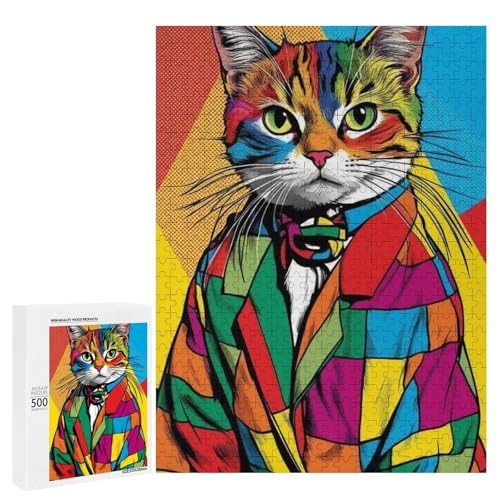 Eine bunte Katze in einem lebendigen Anzug, 500 Teile Tier, klassisches Holzpuzzle für Erwachsene Eine bunte Katze in einem lebendigen Anzug, 500 Teile Tier, klassisches Holzpuzzle für Erwachsene von Generisch