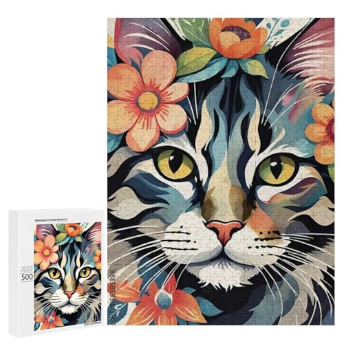 Eine bunte Katze mit Blumen geschmückt 500 Teile Tier klassisches Holzpuzzle für Erwachsene Eine bunte Katze mit Blumen geschmückt 500 Teile Tier klassisches Holzpuzzle für Erwachsene von Generisch