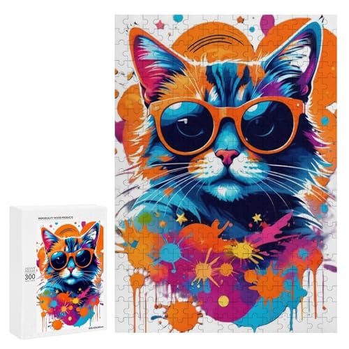 Eine bunte Katze mit Sonnenbrille. Klassisches Holzpuzzle für Erwachsene, 300 Teile Eine bunte Katze mit Sonnenbrille. Klassisches Holzpuzzle für Erwachsene, 300 Teile von Generisch