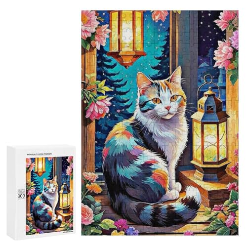 Eine bunte Katze sitzt auf einer Veranda mit Blumenverzierung. Klassisches Holzpuzzle für Erwachsene, 300 Teile Eine bunte Katze sitzt auf einer Veranda mit Blumenverzierung. Klassisches Holzpuzzle für Erwachsene, 300 Teile von Generisch