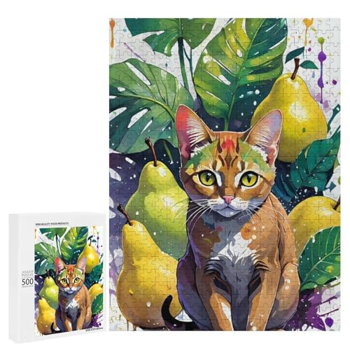 Eine bunte Katze umgeben von Birnen und Blättern 500 Teile Tier klassisches Holzpuzzle für Erwachsene Eine bunte Katze umgeben von Birnen und Blättern 500 Teile Tier klassisches Holzpuzzle für Erwachsene von Generisch
