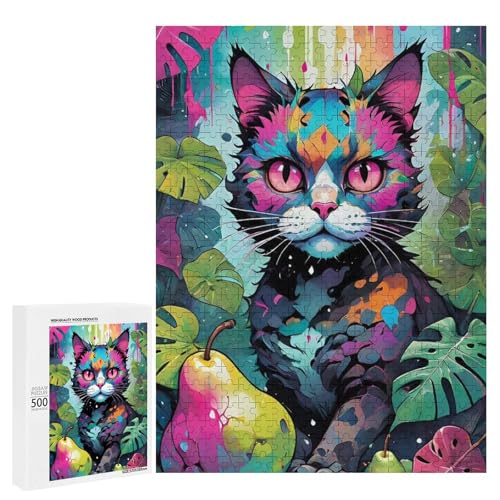 Eine bunte Katze umgeben von lebendigen Blättern und Früchten. 500 Teile Tierpuzzle aus Holz, klassisches Holzpuzzle für Erwachsene Eine bunte Katze umgeben von lebendigen Blättern und Früchten. 500 Teile Tierpuzzle aus Holz, klassisches Holzpuzzle für Erwachsene von Generisch