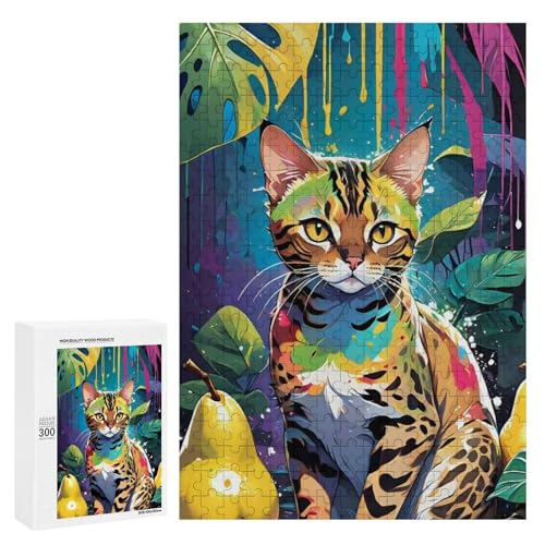 Eine bunte Katze umgeben von lebhaften Blättern und Birnen. Klassisches Holzpuzzle für Erwachsene mit 300 Teilen Eine bunte Katze umgeben von lebhaften Blättern und Birnen. Klassisches Holzpuzzle für Erwachsene mit 300 Teilen von Generisch