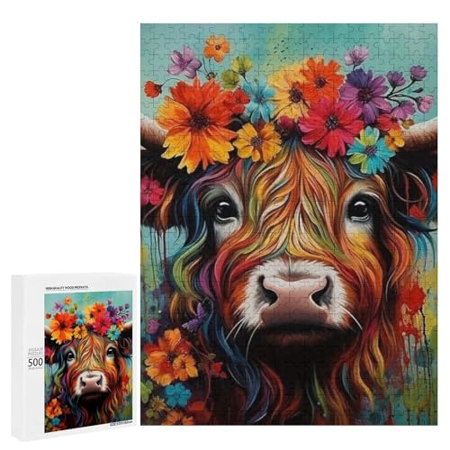 Eine bunte Kuh verziert mit lebendigen Blumen 500 Teile Tier klassisches Holzpuzzle für Erwachsene Eine bunte Kuh verziert mit lebendigen Blumen 500 Teile Tier klassisches Holzpuzzle für Erwachsene von Generisch