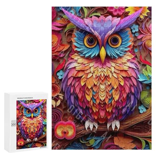 Eine bunte Papierkunst-Eule umgeben von lebendigen Blumen. Klassisches Holzpuzzle für Erwachsene mit 300 Teilen Eine bunte Papierkunst-Eule umgeben von lebendigen Blumen. Klassisches Holzpuzzle für Erwachsene mit 300 Teilen von Generisch