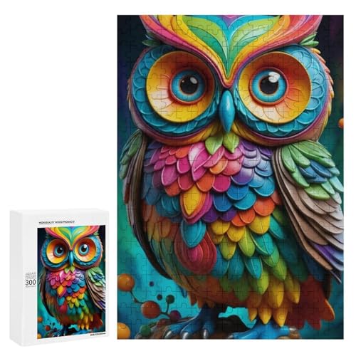 Eine bunte Regenbogen-Eule sitzt auf einem Ast. 300 Teile Tier-Puzzle aus Holz, klassisches Holzpuzzle für Erwachsene Eine bunte Regenbogen-Eule sitzt auf einem Ast. 300 Teile Tier-Puzzle aus Holz, klassisches Holzpuzzle für Erwachsene von Generisch