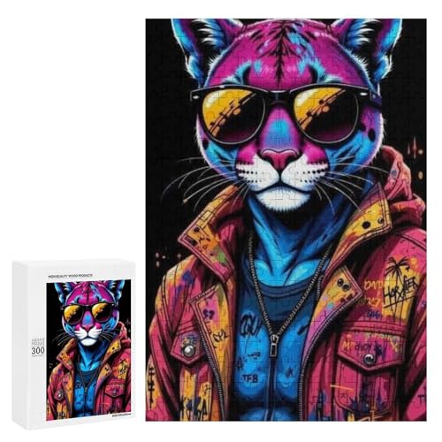 Eine coole Katze in Sonnenbrille. 300 Teile Tierpuzzle aus Holz, klassisches Puzzle für Erwachsene von Generisch