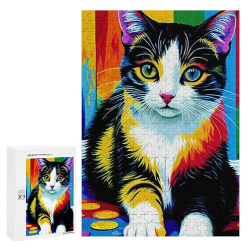 Eine farbenfrohe, künstlerische Darstellung einer Katze auf lebendigem Hintergrund. 1300 Teile Tierpuzzle aus Holz, klassisches Holzpuzzle für Erwachsene Eine farbenfrohe, künstlerische Darstellung einer Katze auf lebendigem Hintergrund. 1300 Teile Tierpuzzle aus Holz, klassisches Holzpuzzle für Erwachsene von Generisch