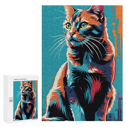 Eine farbenfrohe, künstlerische Darstellung einer Katze auf lebendigem Hintergrund. 300 Teile Tierpuzzle aus Holz, klassisches Holzpuzzle für Erwachsene Eine farbenfrohe, künstlerische Darstellung einer Katze auf lebendigem Hintergrund. 300 Teile Tierpuzzle aus Holz, klassisches Holzpuzzle für Erwachsene von Generisch
