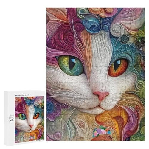 Eine farbenfrohe, künstlerische Darstellung eines Katzengesichts, umgeben von wirbelnden Mustern und Blumen, 500 Teile Tier, klassisches Holzpuzzle für Erwachsene Eine farbenfrohe, künstlerische Darstellung eines Katzengesichts, umgeben von wirbelnden Mustern und Blumen, 500 Teile Tier, klassisches Holzpuzzle für Erwachsene von Generisch
