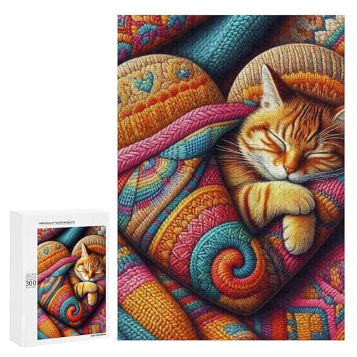 Eine gemütliche Katze eingebettet in ein buntes Herz. 300 Teile Tierpuzzle aus Holz, klassisches Holzpuzzle für Erwachsene von Generisch